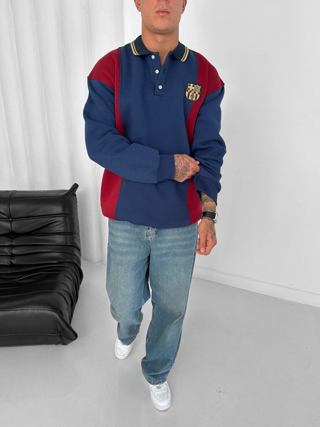 BRC Oversized Three-Thread Polo Sweatshirt – Cotton Blend