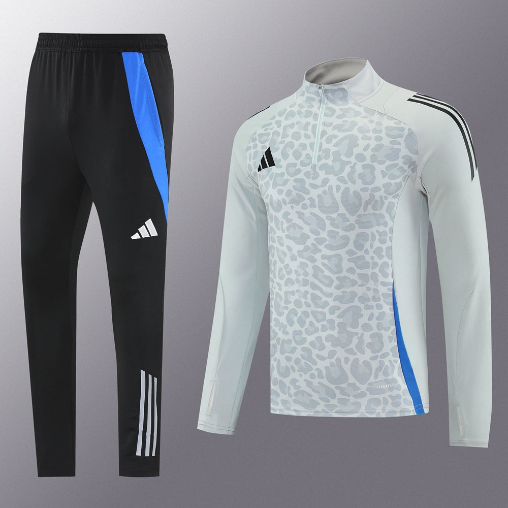 Adidas Track Suit - Leopard Camo Light Grey with Blue Strips