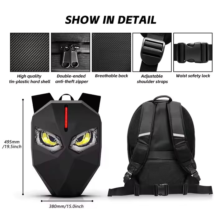 Smart LED Backpack – Hard Shell Bag with Glowing Eyes (Black)