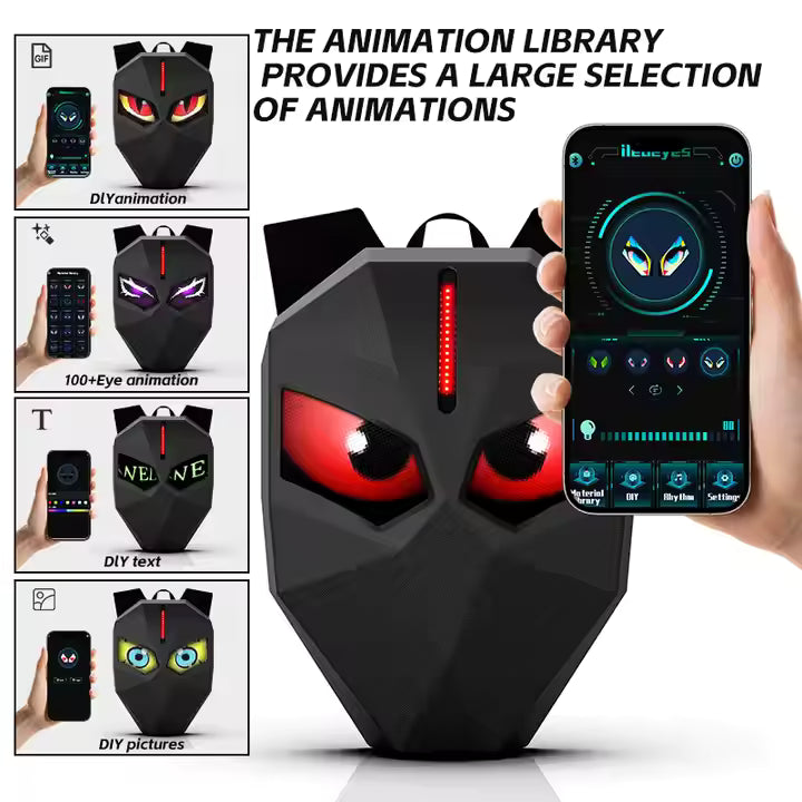 Smart LED Backpack – Hard Shell Bag with Glowing Eyes (Black)