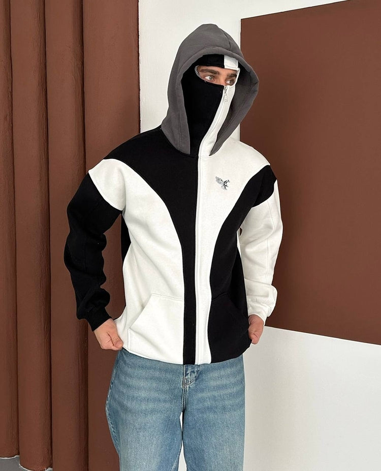 Black & White Oversized Hoodie – Three-Thread Brushed Fleece